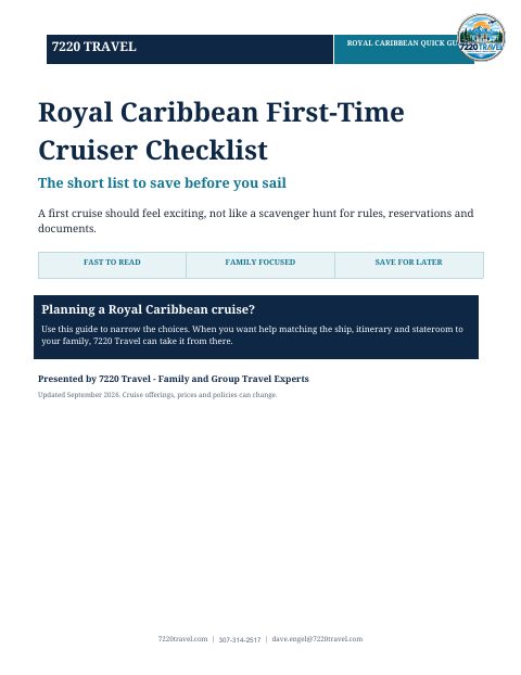 Cover of Royal Caribbean First Time Cruiser Checklist